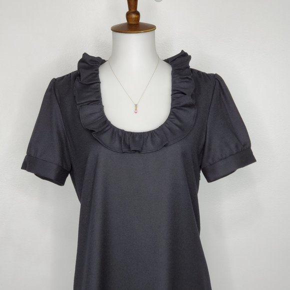 J. Crew Black Classic Wool Ruffle Neck Phoebe Dress Size 2 - Picture 2 of 10